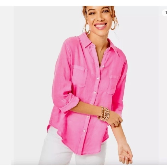 Lilly Pulitzer Sea View Linen Button Down Top - Picture 3 of 15